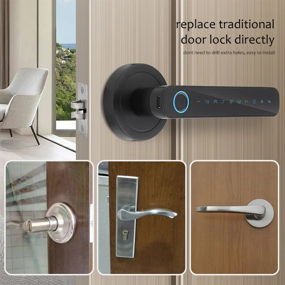 Smart Fingerprint Door Lock Keyless Entry Biometric Door Lock with Handle Set Support Key & Password Unlock and Intelligent