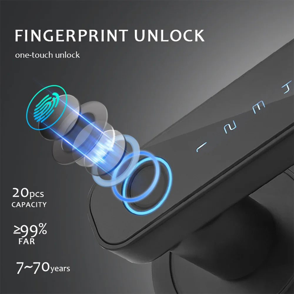Smart Fingerprint Door Lock Keyless Entry Biometric Door Lock with Handle Set Support Key & Password Unlock and Intelligent