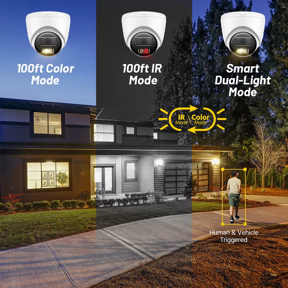 8MP HD IP Security Camera Poe 4K Dual Light Audio Fixed Camera Human Vehicle Detection 256G SD Storage ONVIF IP67