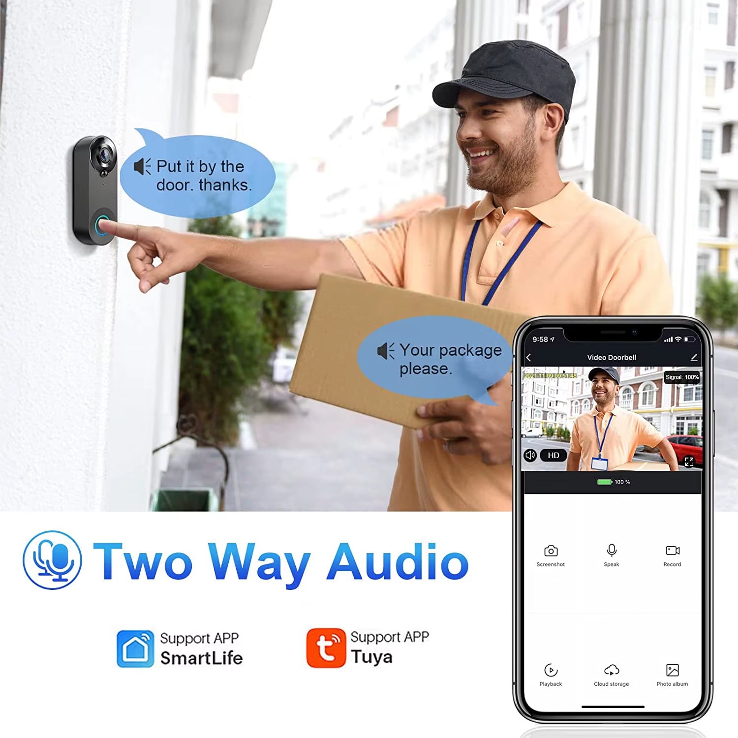1080P Wireless Video Doorbell Camera Wifi Smart Door Bell Tuya Smart Home Security Motion Detect Night Vision Intercom Doorbell