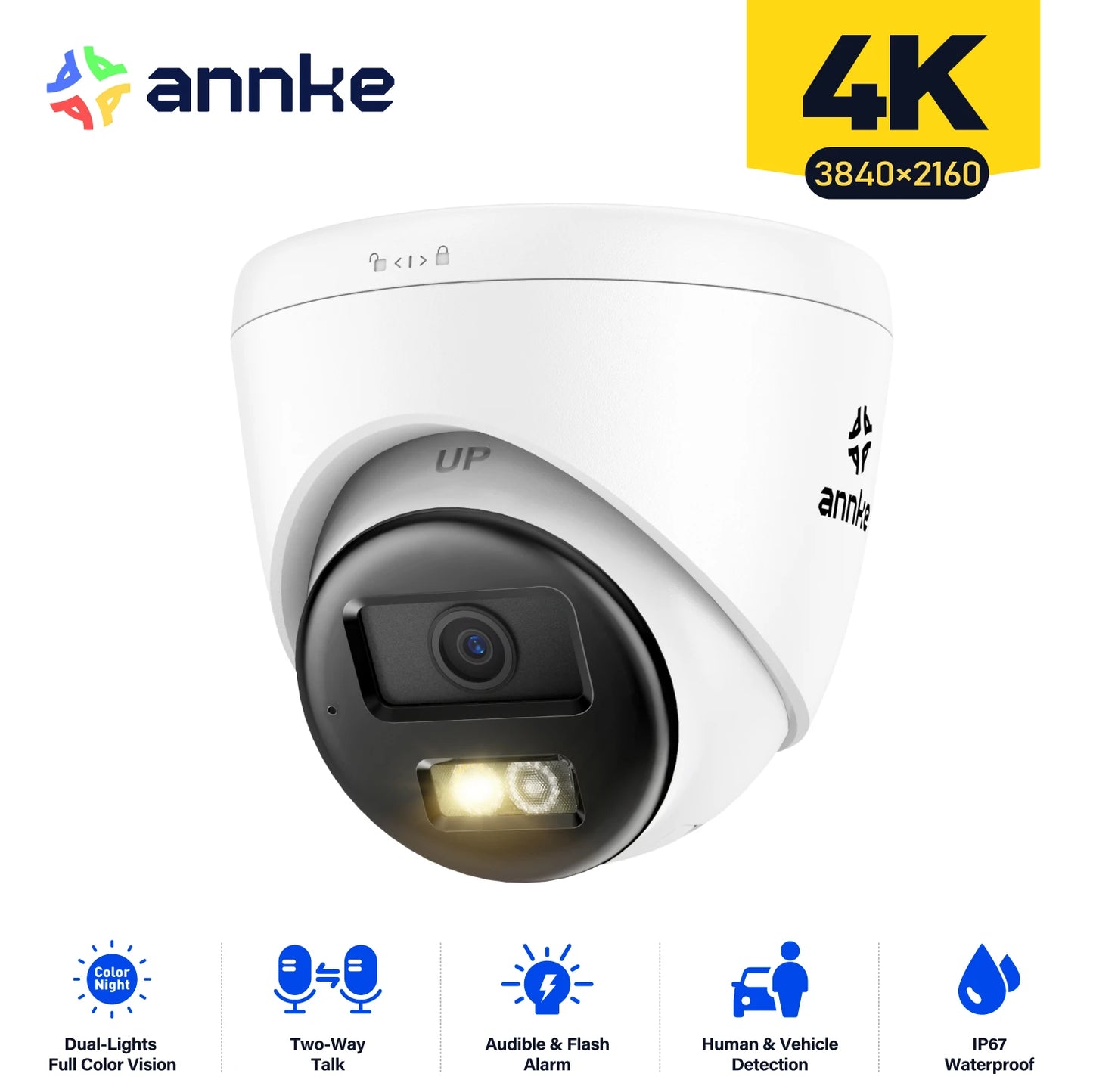 8MP HD IP Security Camera Poe 4K Dual Light Audio Fixed Camera Human Vehicle Detection 256G SD Storage ONVIF IP67