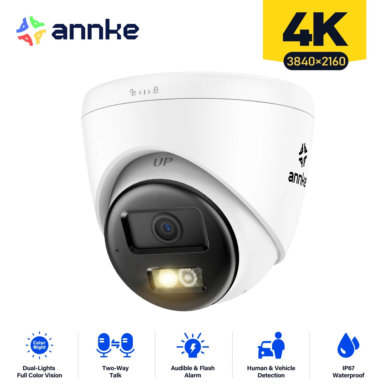 8MP HD IP Security Camera Poe 4K Dual Light Audio Fixed Camera Human Vehicle Detection 256G SD Storage ONVIF IP67