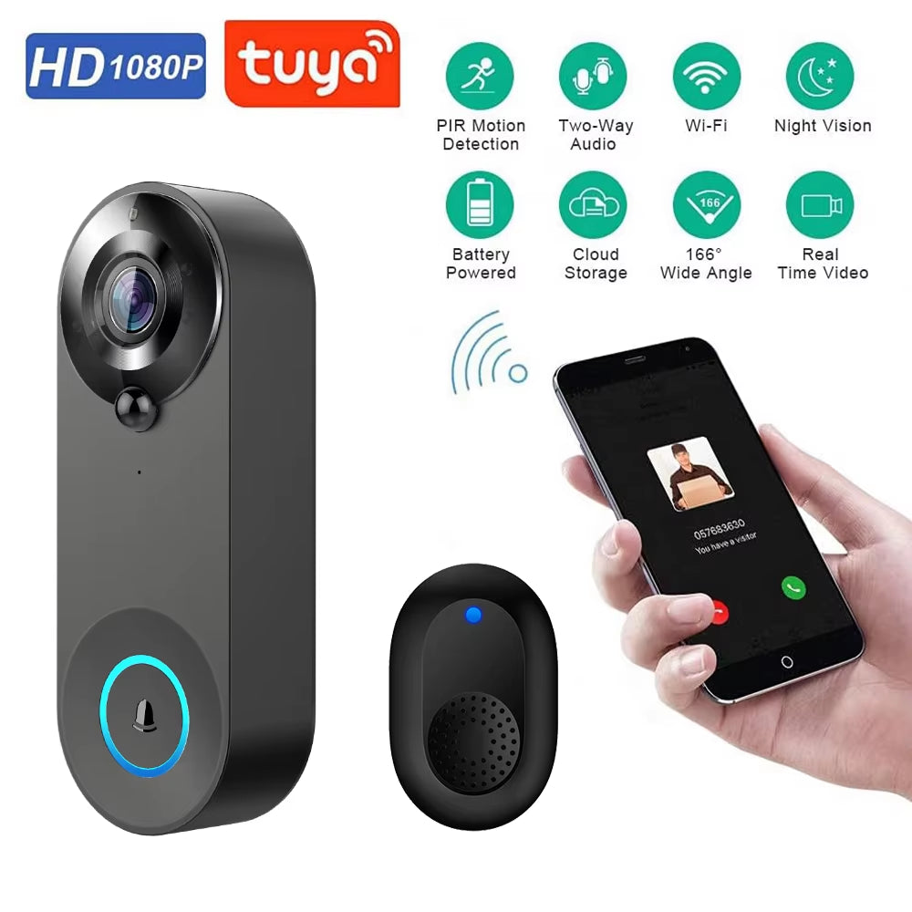 1080P Wireless Video Doorbell Camera Wifi Smart Door Bell Tuya Smart Home Security Motion Detect Night Vision Intercom Doorbell